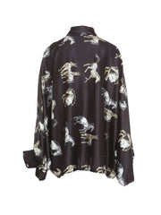 Horse Printed Satin Oversized Blouse by Beulah MC2137
