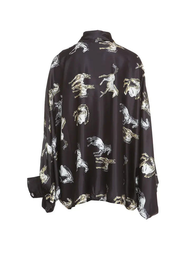 Horse Printed Satin Oversized Blouse by Beulah MC2137
