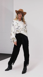 Horse Printed Satin Oversized Blouse by Beulah MC2137