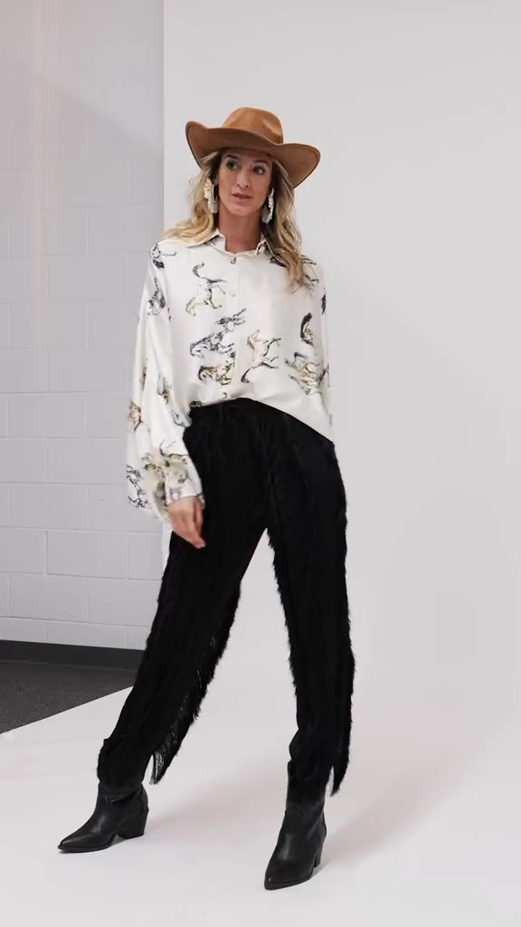 Horse Printed Satin Oversized Blouse by Beulah MC2137