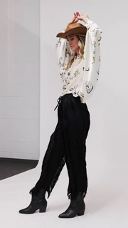 Horse Printed Satin Oversized Blouse by Beulah MC2137