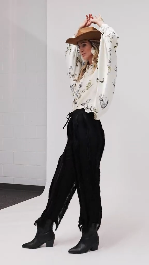 Horse Printed Satin Oversized Blouse by Beulah MC2137