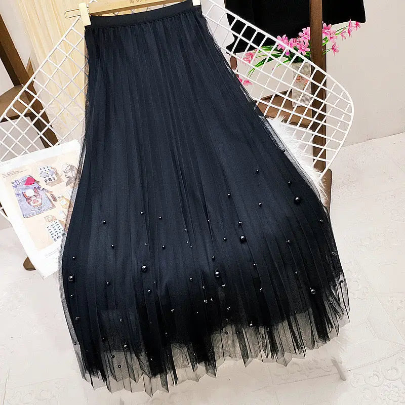 Fairy Pleated Mesh Skirt with Pearls by EllyNDale