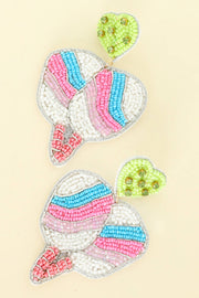 Pickleball Seed Beaded Rhinestone Post Earrings Robin Boutique