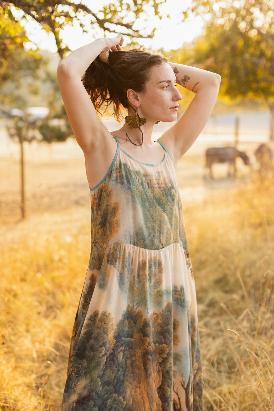 Awakening Bohéme Printed Long Maxi Slip Dress w/ Landscape