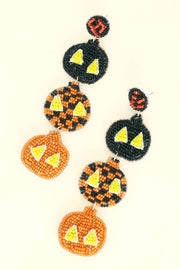 3 Tier Beaded Jack O Lantern Linear Drop Dangle Earrings Robin Boutique