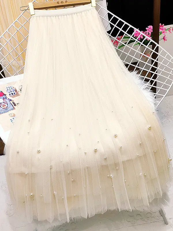Fairy Pleated Mesh Skirt with Pearls by EllyNDale Robin Boutique