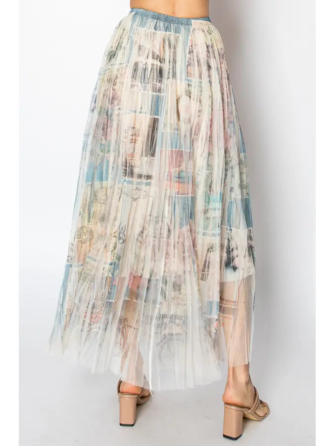 Patch Floral Mesh Tulle Maxi Skirt by Origami