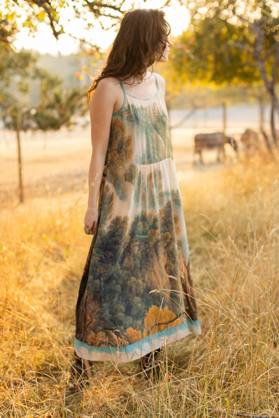 Awakening Bohéme Printed Long Maxi Slip Dress w/ Landscape