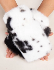 Cowhide Pattern Faux Fur Fingerless Gloves