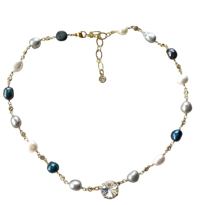 Denim Pearl Short Necklace