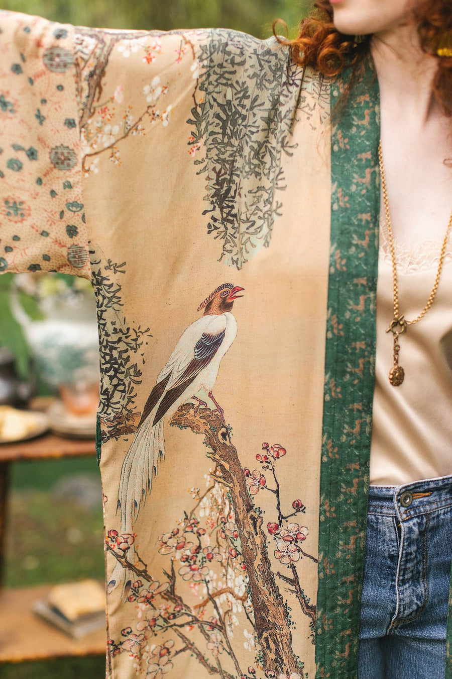 Additional view of Fable Opera Duster Kimono Robe with Deer Moon & Blossom from Robin Boutique.
