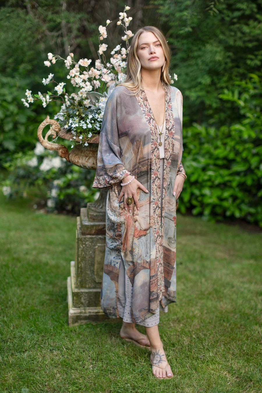 Additional view of Imaginarium Opera Duster Kimono Robe with Moon, long length from Robin Boutique.