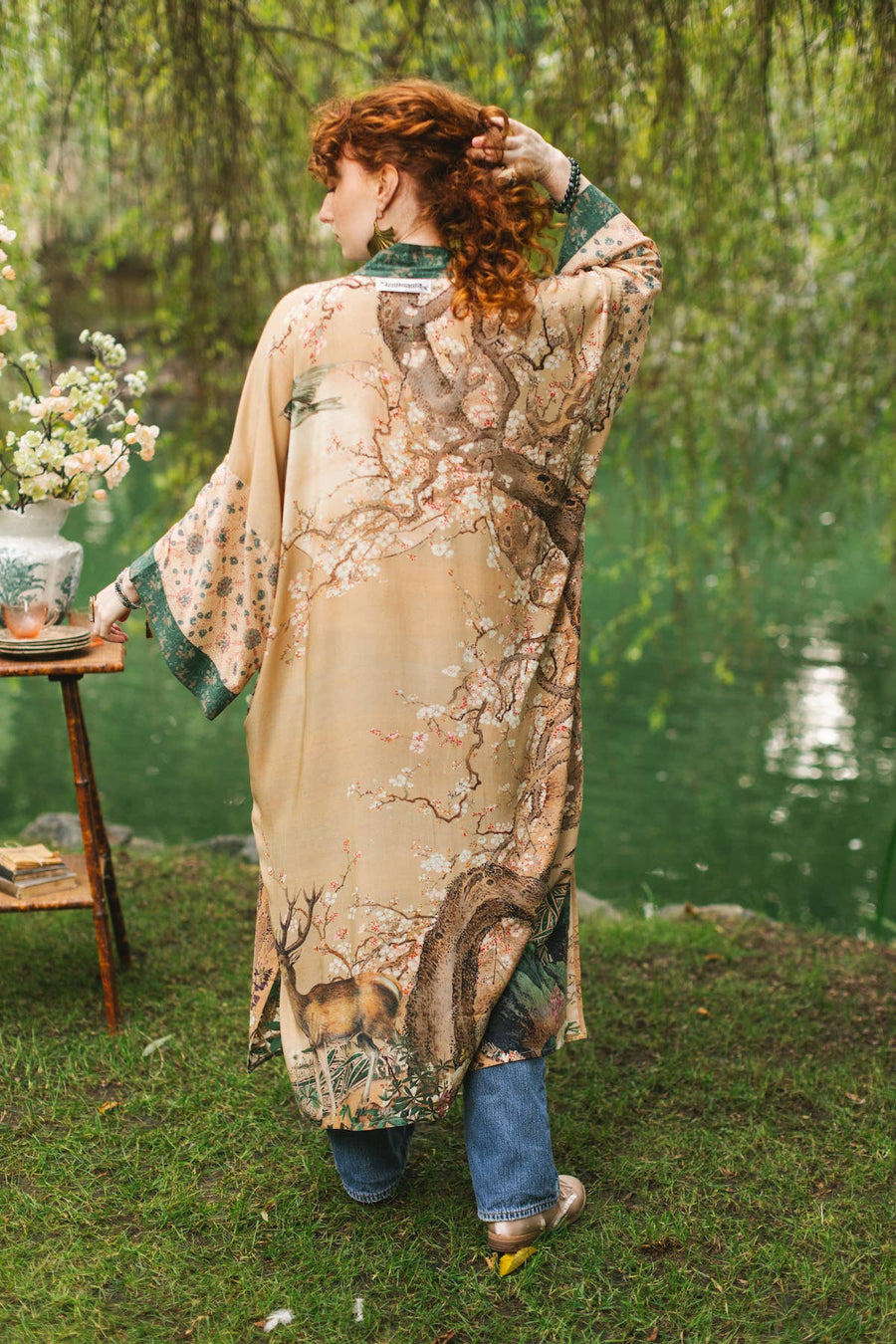 Additional view of Fable Opera Duster Kimono Robe with Deer Moon & Blossom from Robin Boutique.