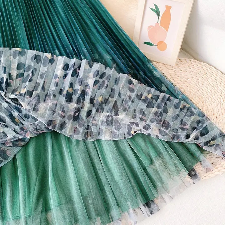 Fairy Pleated Mesh Skirt with Leopard Print by EllyNDale