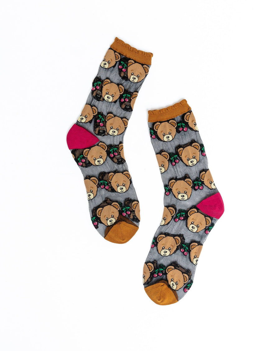 Teddy Bear Ruffle Black Sheer Crew Sock Robin Boutique