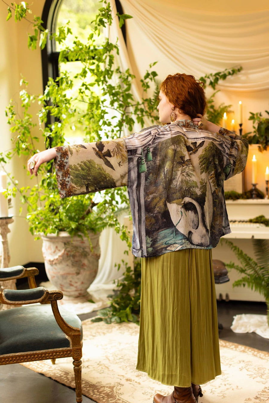 Additional view of Theatre of Dreams Pixie Duster Cropped Kimono with Swan from Robin Boutique.