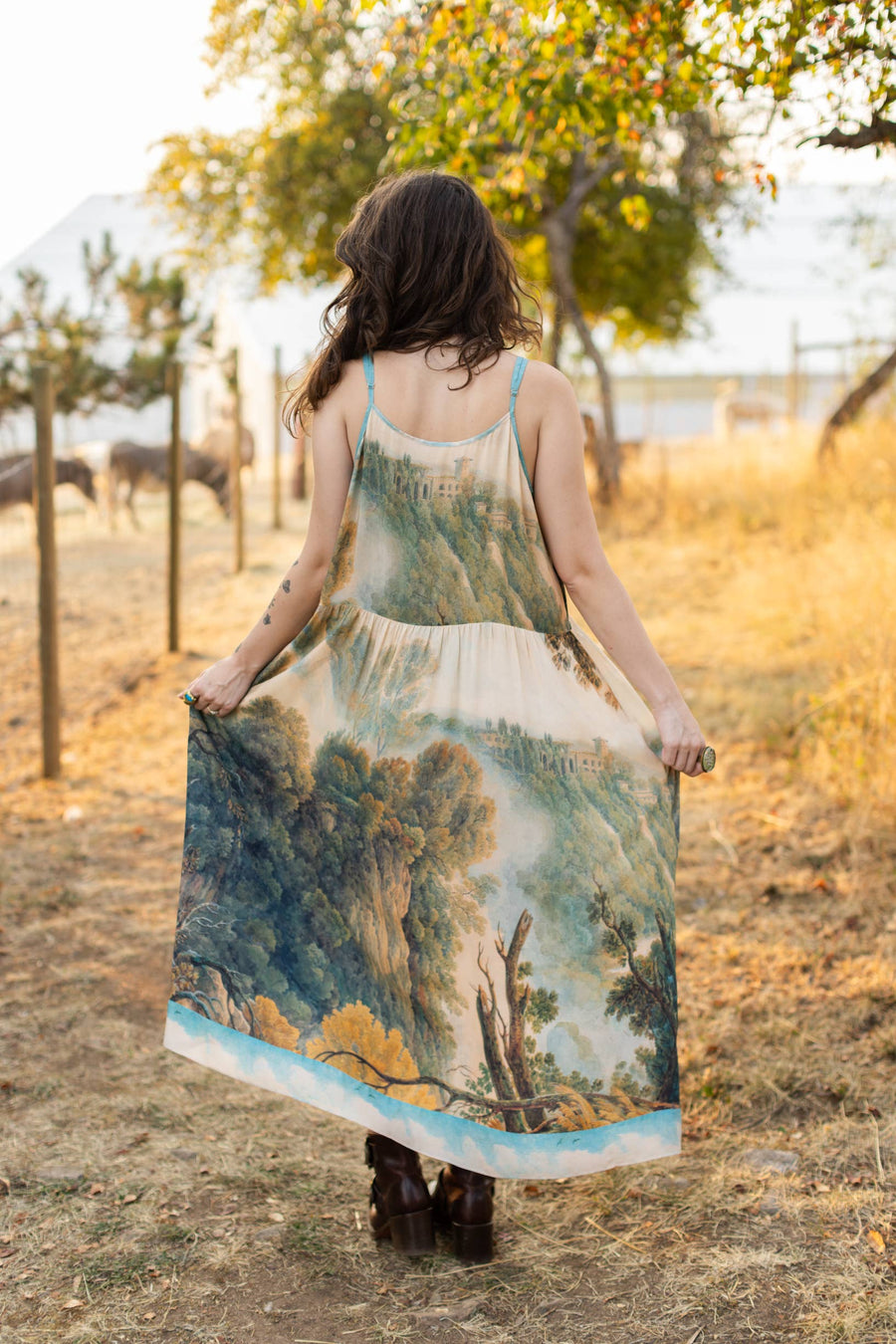 Awakening Bohéme Printed Long Maxi Slip Dress w/ Landscape