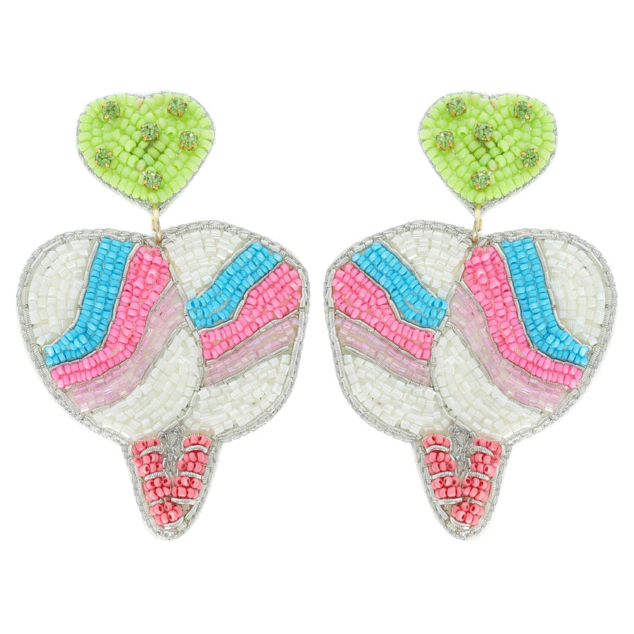 Pickleball Seed Beaded Rhinestone Post Earrings Robin Boutique