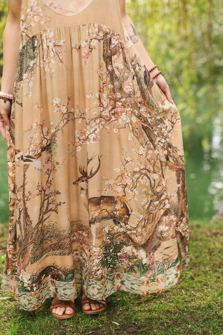 Additional view of Fable Bohéme Long Maxi Slip Dress with Blossoms, Deer & Moon from Robin Boutique.
