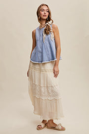 Denim Flare Halter Top