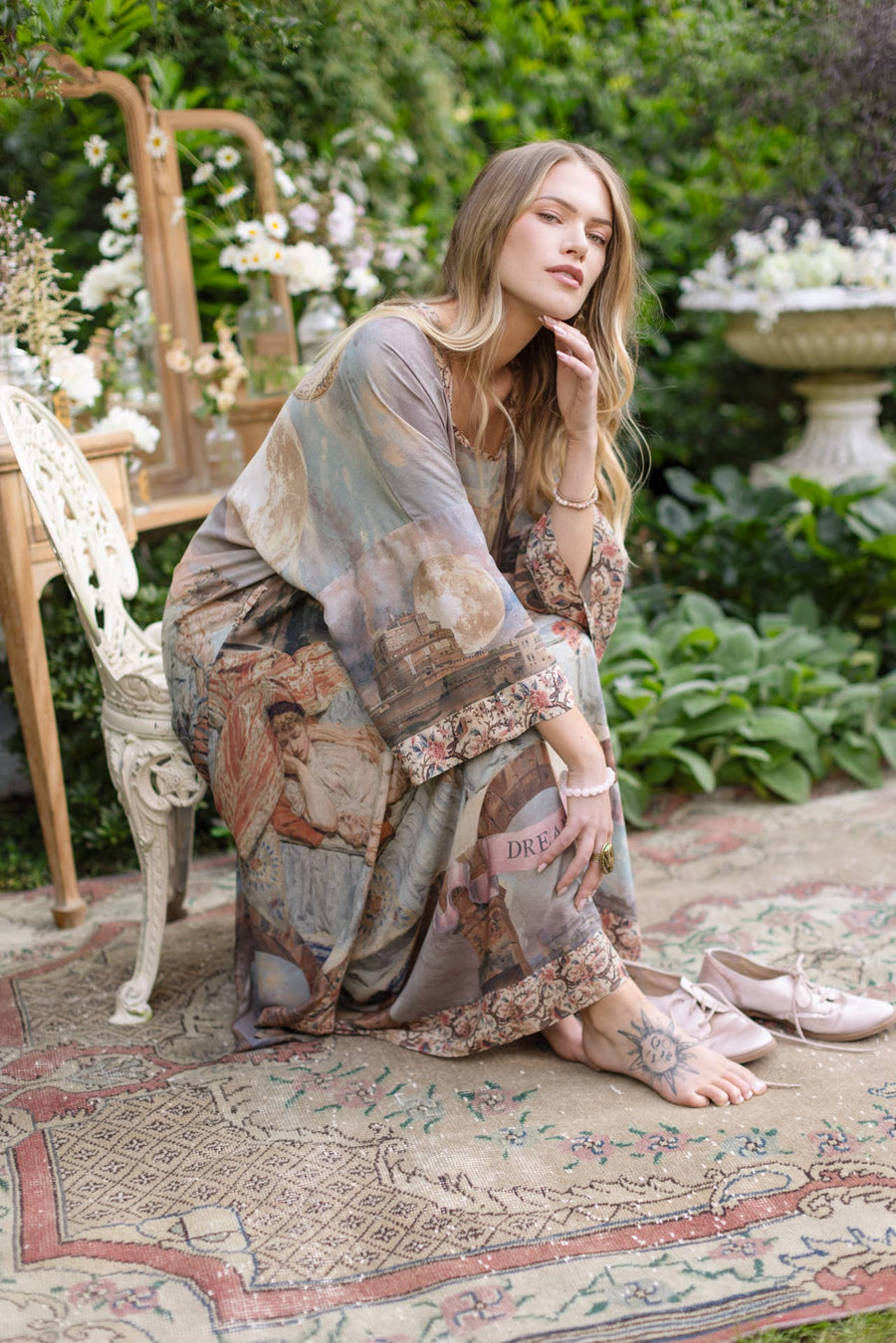 Additional view of Imaginarium Opera Duster Kimono Robe with Moon, long length from Robin Boutique.