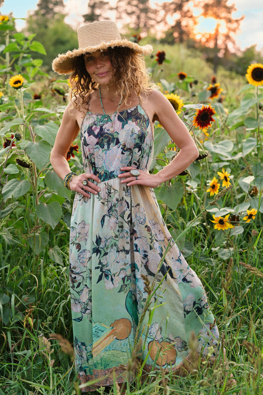 Additional view of I Paint My Dream Van Gogh Bohéme Long Maxi Slip Dress from Robin Boutique.