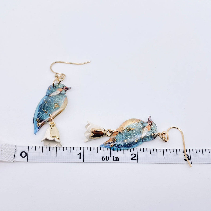 Resin Blue Bird Charm Dangle Earrings - Robin Booutique
