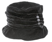 Velvet Bucket Hat with Side Buttons in Black - Robin Boutique