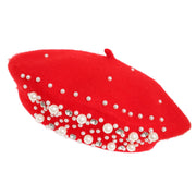 Pearl Rhinestone Embellished Wool Blend Beret Hat Robin Boutique