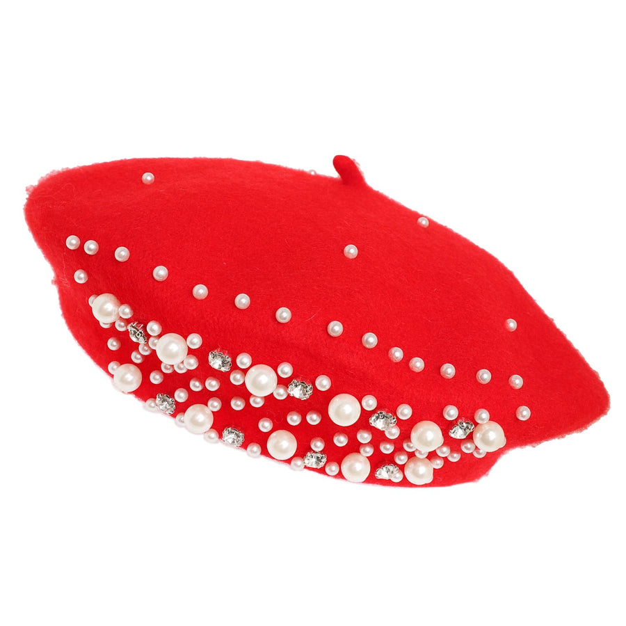 Pearl Rhinestone Embellished Wool Blend Beret Hat Robin Boutique