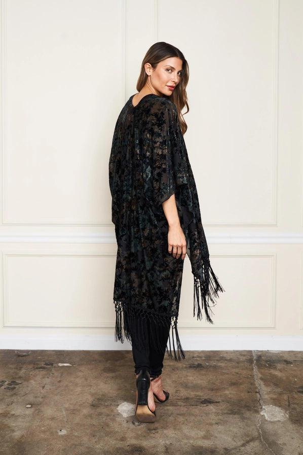 Burnout Velvet Fringe Kimono by Paparazzi