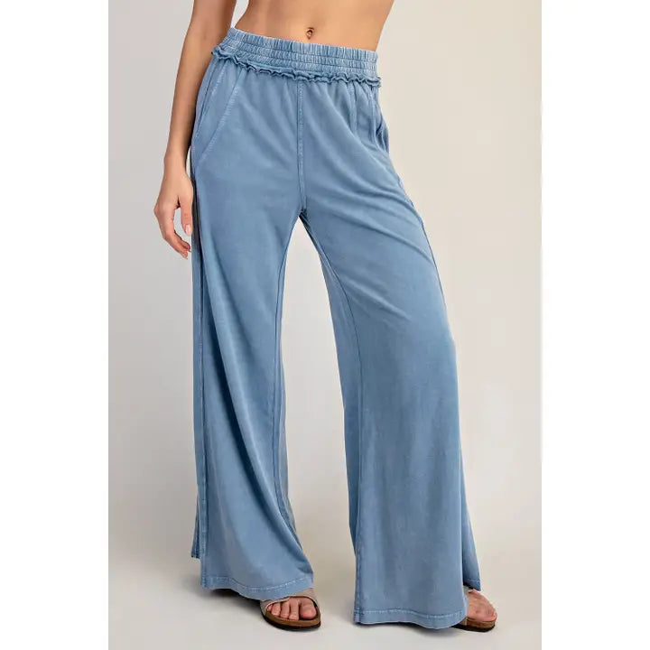 Mineral Washed Terry Butter Wide Leg Pant