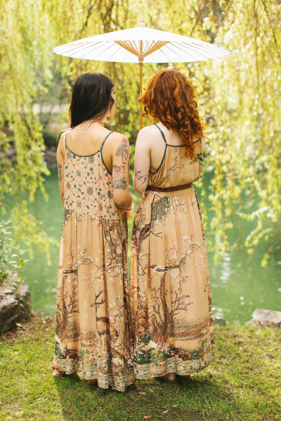 Additional view of Fable Bohéme Long Maxi Slip Dress with Blossoms, Deer & Moon from Robin Boutique.