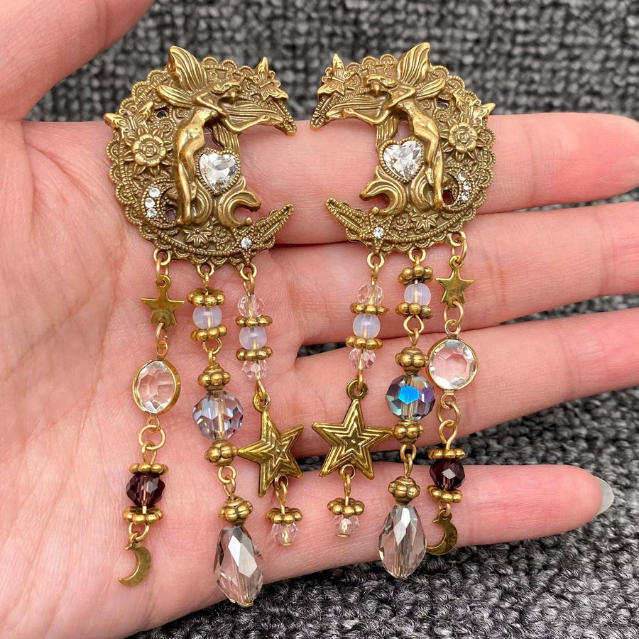 Vintage Star Moon Fringe Angel Elf Earrings - Robin Boutique
