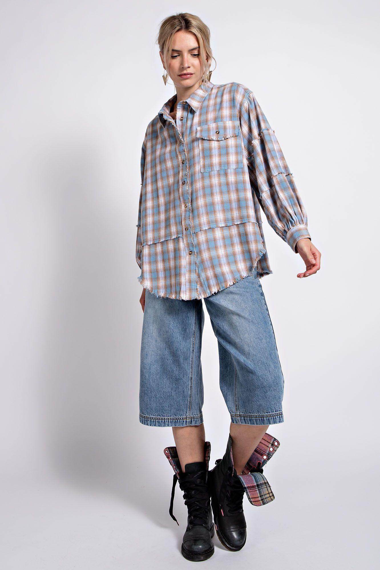 Pre-Washed Plaid Flannel Button Down by Easel ET18872 - Robin Boutique-Boutique 