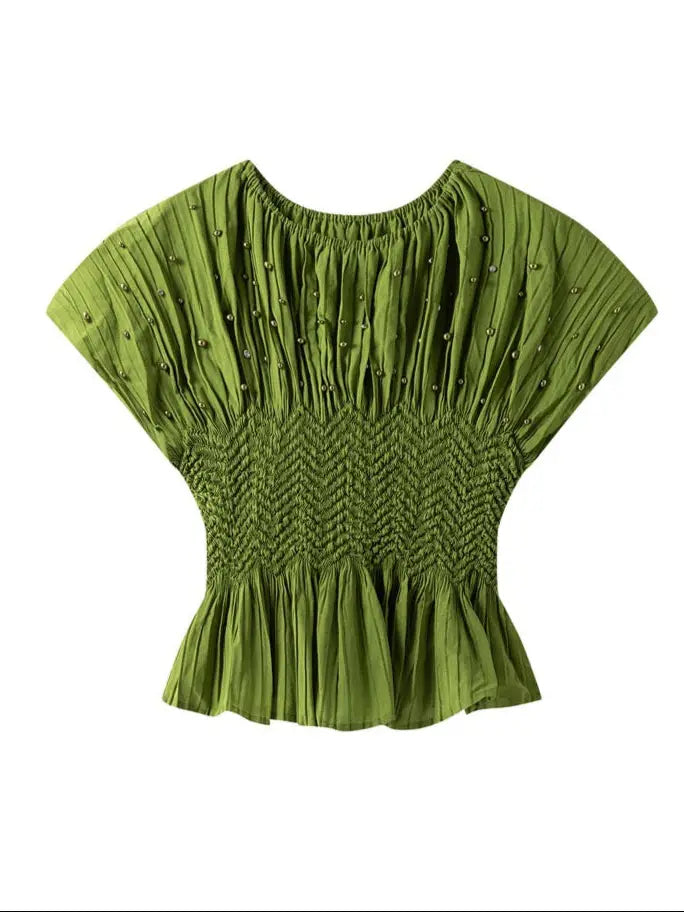 Additional view of Pleated Blouse with Pearls and Diamonds by EllyNDale from Robin Boutique.