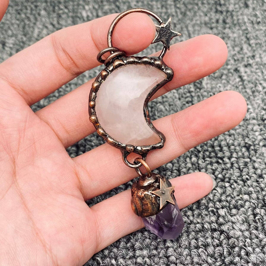 Moon Shape Natural Stone Crafts Charm Pendant