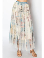 Patch Floral Mesh Tulle Maxi Skirt by Origami