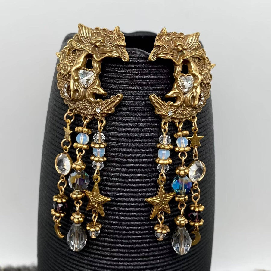 Vintage Star Moon Fringe Angel Elf Earrings - Robin Boutique