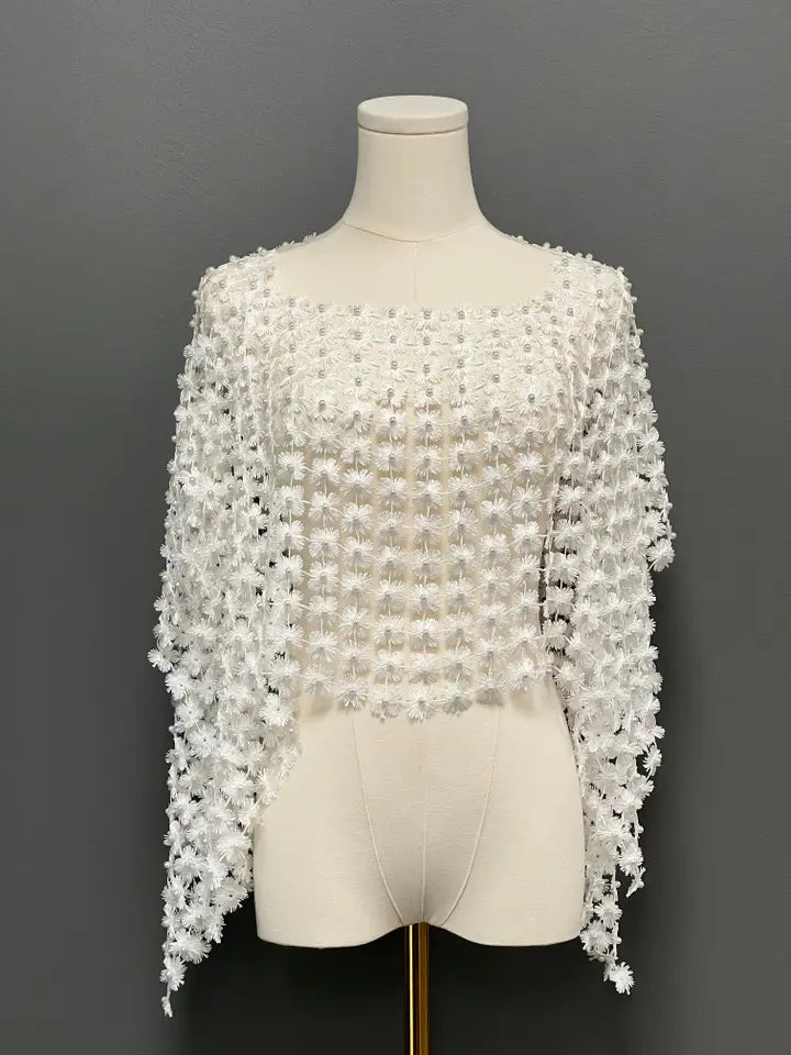 Lace Poncho with All Over Pearls by EllyNDale