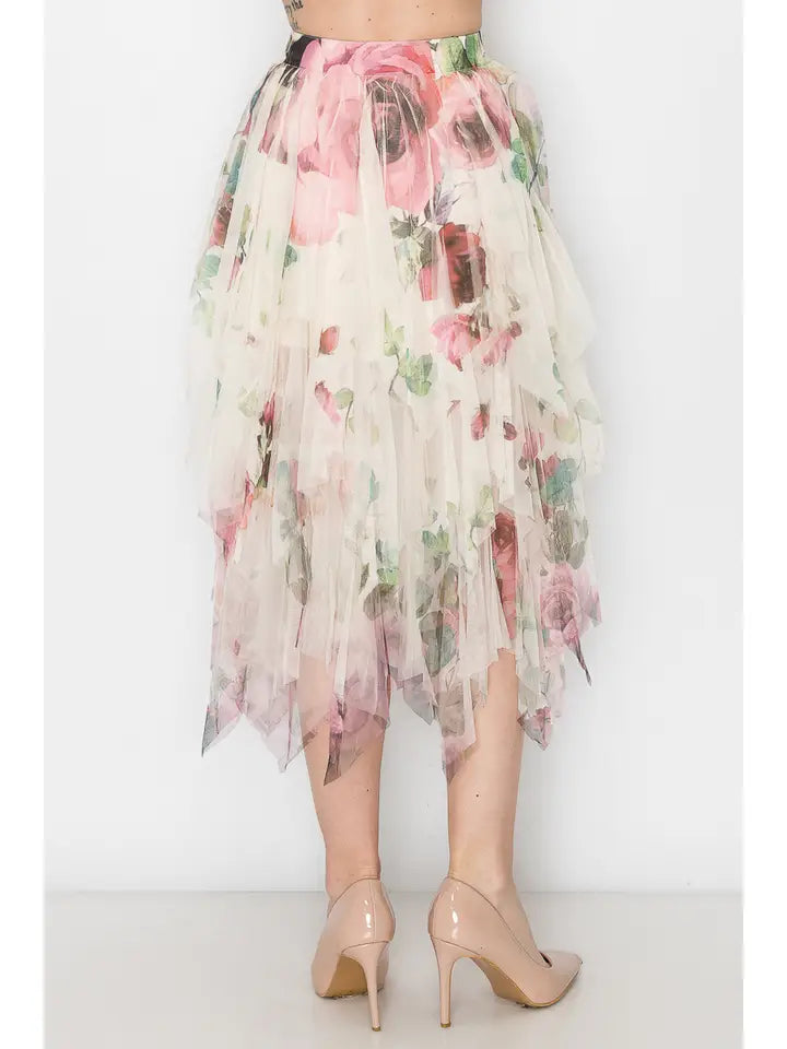 Big Rose Mesh Tiered Tulle Skirt by Origami