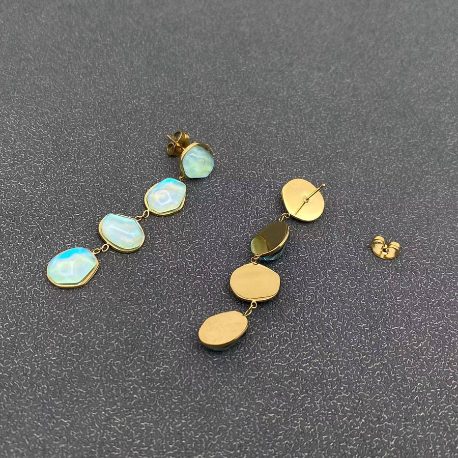 Irregular Blue Acrylic Linked 18K Golden SS Earrings