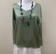 Italian made Dropped Shoulder V Neck Silky Top by Venti6 69270-S22 - Robin Boutique-Boutique 