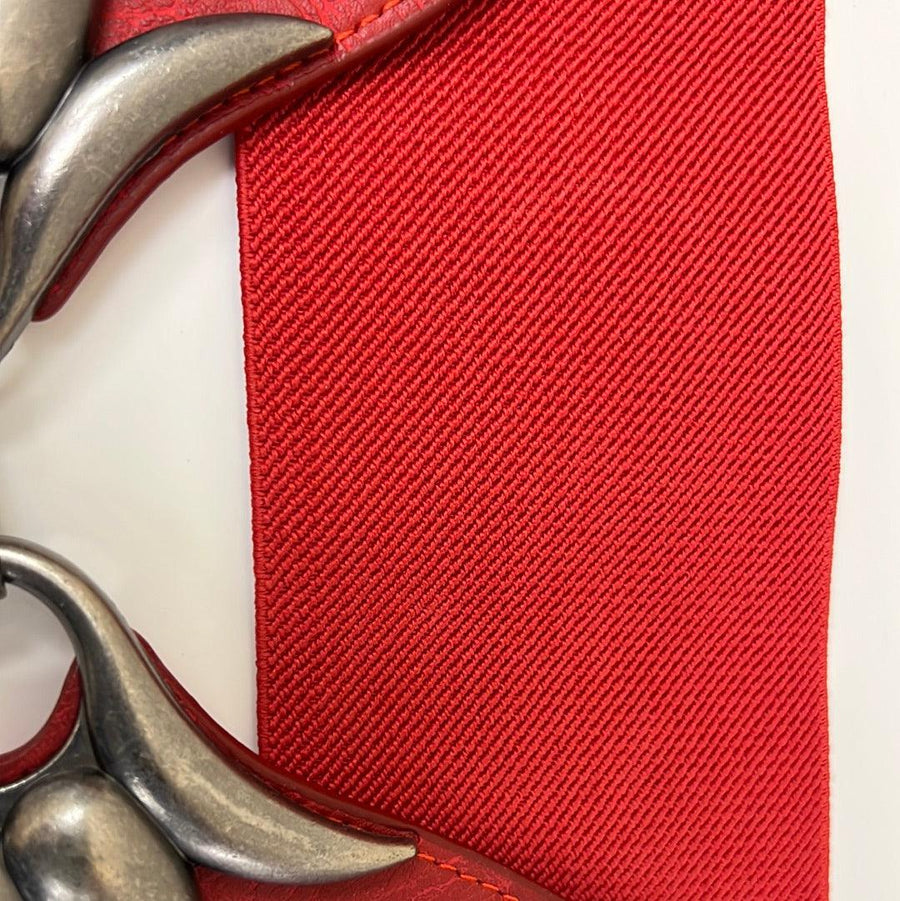 Wide Red Elastic Belt with pewter buckle 0123 - Robin Boutique-Boutique 