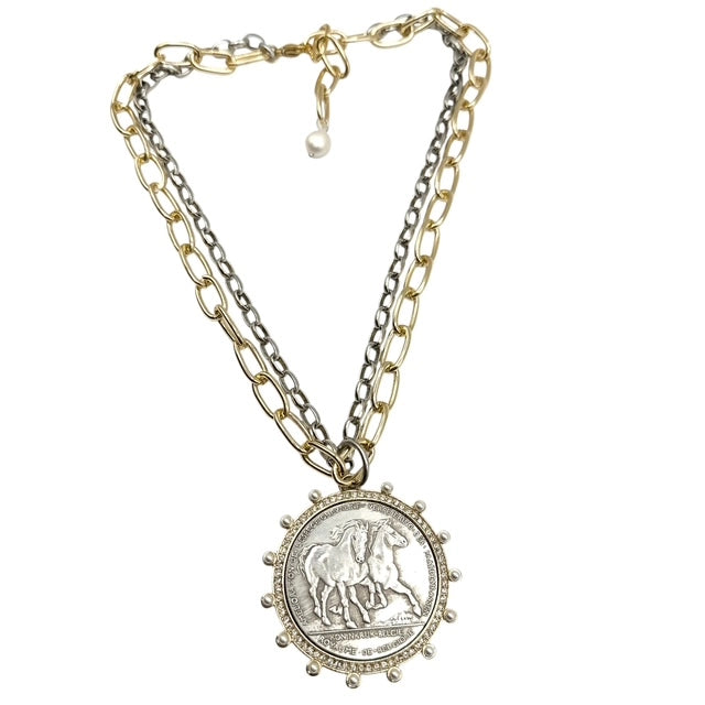 Belgian Coin Equestrian Necklace