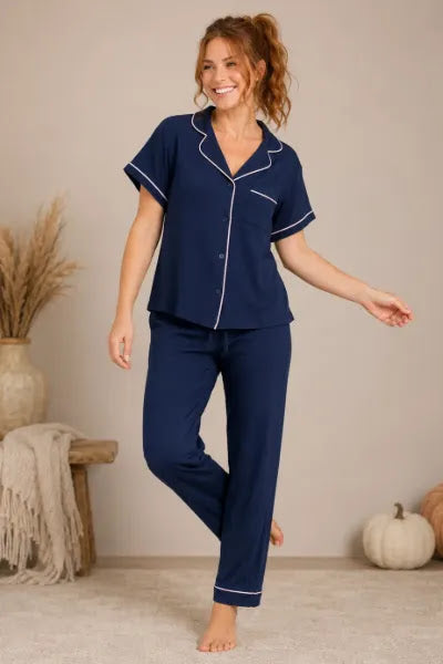 Yummy Midnight Navy Top and Pull on Pajama Pant Set