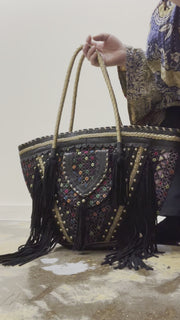 Upcycled Embroidered Market Studded Tote by Kantha Bae