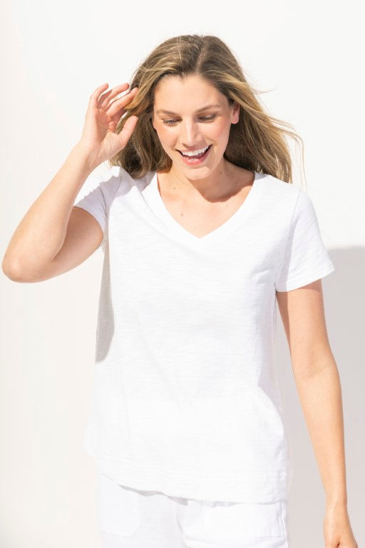 Solid Short Sleeve V-Neck Tee by Escape 10000