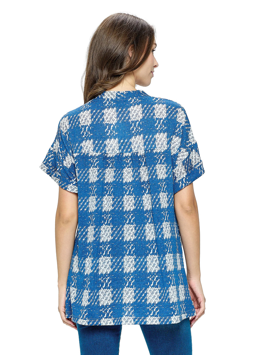 Plaid Printed Short Sleeve Blouse